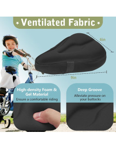 Funda de Cojín de Asiento de Bicicleta Zacro Kids Negra 22.86x15.24cm 2