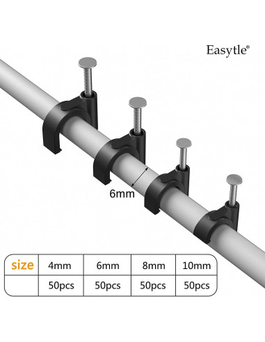 200 Clips de Cable Negros Easytle 4-10mm para Pared