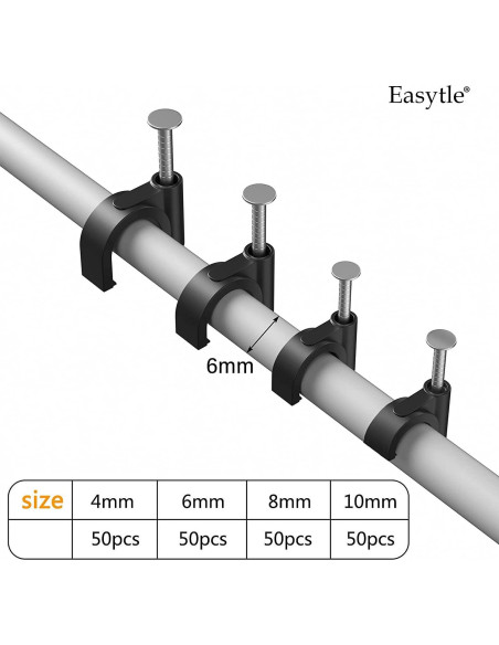 200 Clips de Cable Negros Easytle 4-10mm para Pared