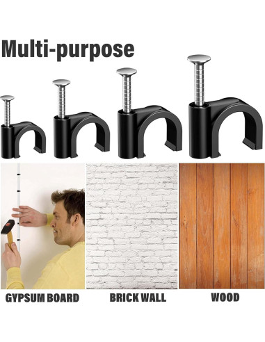 200 Clips de Cable Negros Easytle 4-10mm para Pared