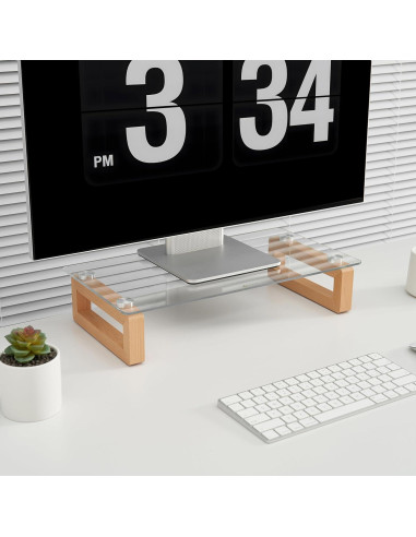 Soporte Elevador de Monitor YEOUX de Madera y Vidrio 43.2x22.9 cm