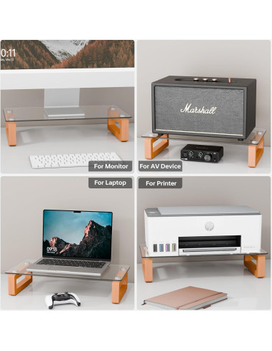 Soporte Elevador de Monitor YEOUX de Madera y Vidrio 43.2x22.9 cm