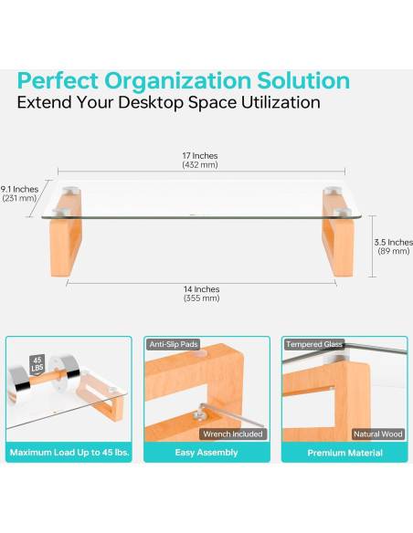 Soporte Elevador de Monitor YEOUX de Madera y Vidrio 43.2x22.9 cm