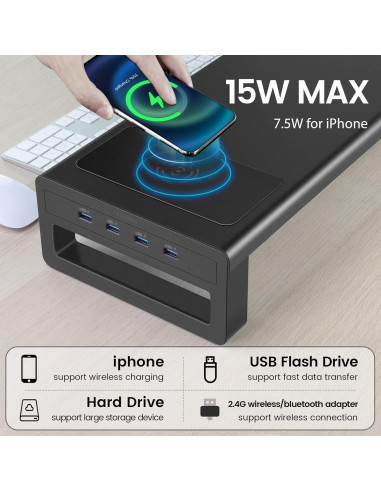 Soporte de Monitor Vaydeer con Carga Inalámbrica y USB 3.0
