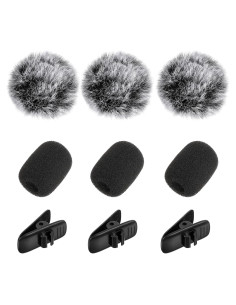 Juego de 9 Pantallas de Micrófono Lavalier Negro - Reducción de Ruido