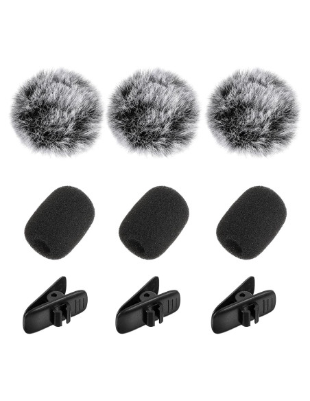 Juego de 9 Pantallas de Micrófono Lavalier Negro - Reducción de Ruido