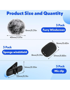Juego de 9 Pantallas de Micrófono Lavalier Negro - Reducción de Ruido 2