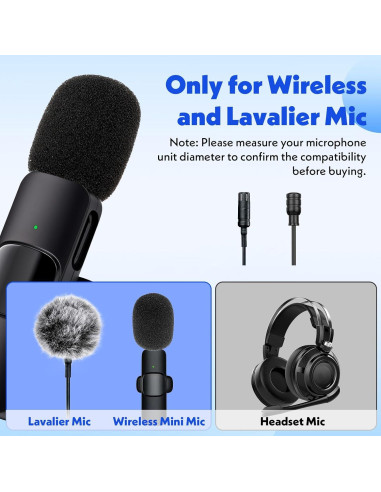 Juego de 9 Pantallas de Micrófono Lavalier Negro - Reducción de Ruido