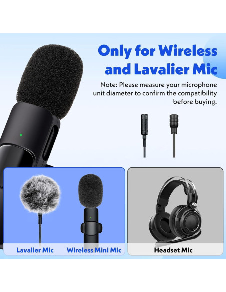 Juego de 9 Pantallas de Micrófono Lavalier Negro - Reducción de Ruido