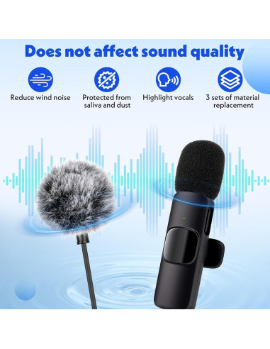 Juego de 9 Pantallas de Micrófono Lavalier Negro - Reducción de Ruido