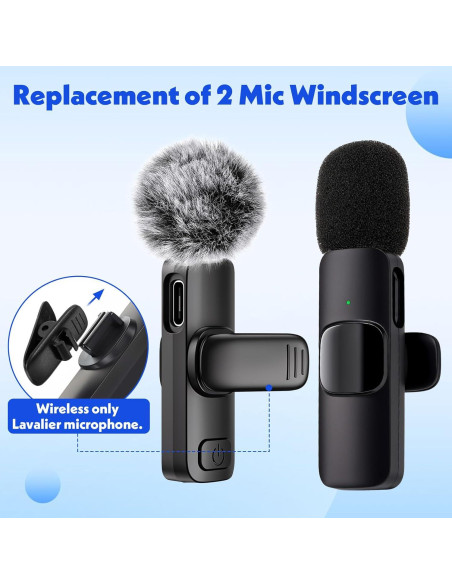 Juego de 9 Pantallas de Micrófono Lavalier Negro - Reducción de Ruido
