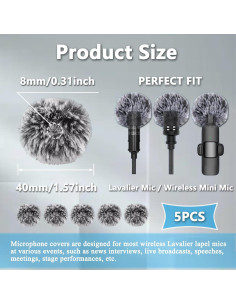 Cubiertas de Viento Peludas Inalámbricas para Micrófono Lavalier - 5 Piezas 2