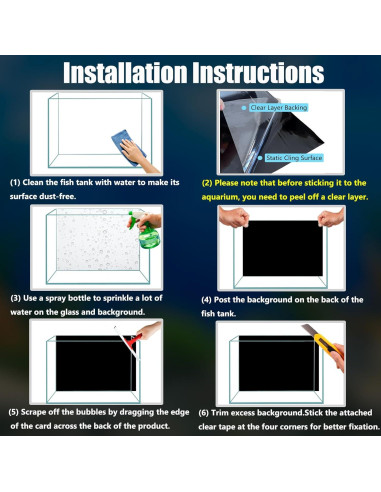 Fondo de Acuario Adherente Estático Negro PVC 60 x 30 cm