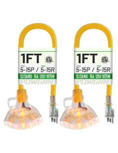 Cable de Extensión 12/3 POWGRN Amarillo 1 Pie 3 Salidas