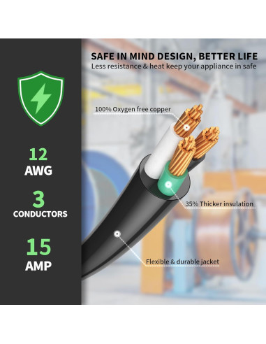 Cable de Extensión 12/3 POWGRN Amarillo 1 Pie 3 Salidas