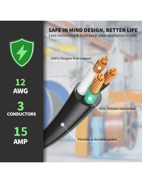 Cable de Extensión 12/3 POWGRN Amarillo 1 Pie 3 Salidas