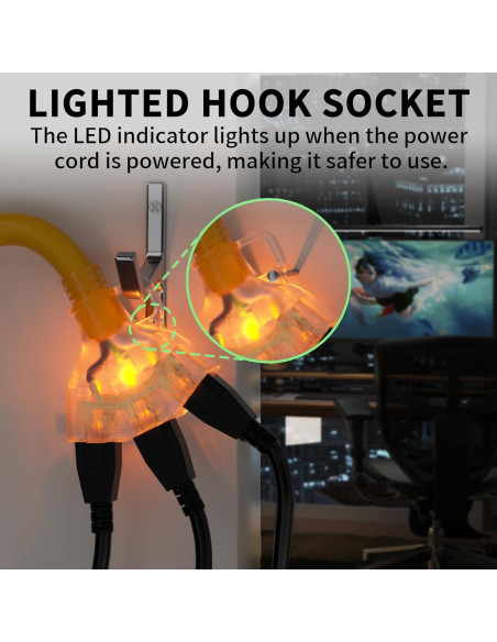 Cable de Extensión 12/3 POWGRN Amarillo 1 Pie 3 Salidas