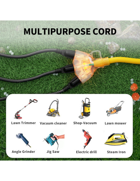 Cable de Extensión 12/3 POWGRN Amarillo 1 Pie 3 Salidas