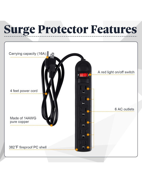 Pack 15 Regletas de Enchufes 6 Tomas Copkim 1.2m Negro