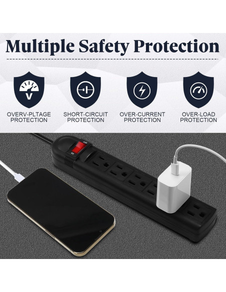 Pack 15 Regletas de Enchufes 6 Tomas Copkim 1.2m Negro