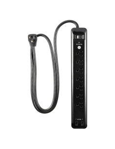 Protector de Sobretensiones GE 7 Enchufes 2 USB 1.22 m Negro
