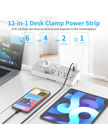 Toma Corriente de Abrazadera JXGUCAT 40W con 6 Salidas y USB