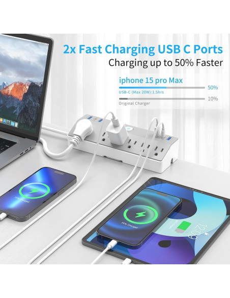 Toma Corriente de Abrazadera JXGUCAT 40W con 6 Salidas y USB