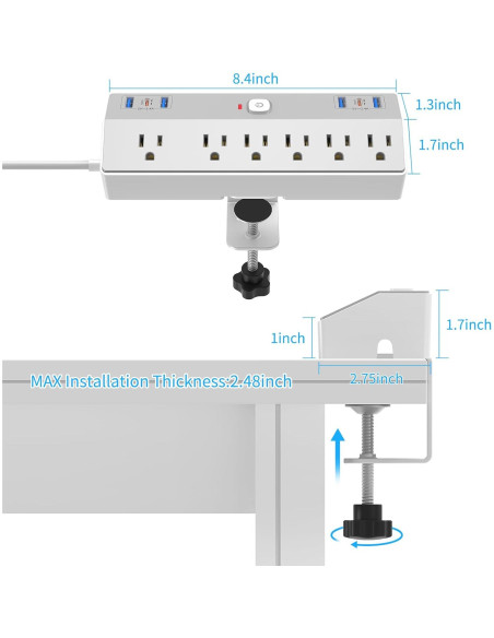 Toma Corriente de Abrazadera JXGUCAT 40W con 6 Salidas y USB