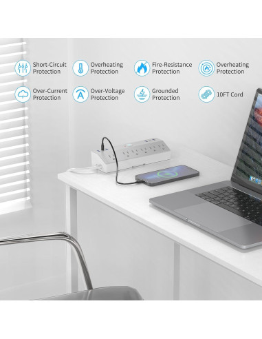 Toma Corriente de Abrazadera JXGUCAT 40W con 6 Salidas y USB