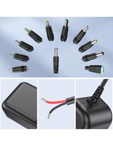 Fuente de Alimentación DONYOIE 15V 2A 30W Regulada con 10 Conectores