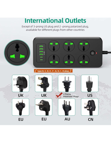 Regleta de Enchufes Universales XYZCREAT 6 Salidas 4 USB Carga Rápida