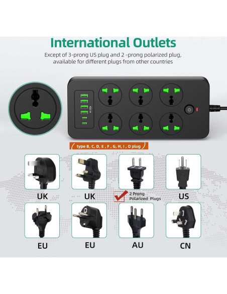 Regleta de Enchufes Universales XYZCREAT 6 Salidas 4 USB Carga Rápida