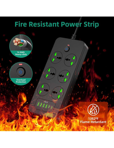 Regleta de Enchufes Universales XYZCREAT 6 Salidas 4 USB Carga Rápida