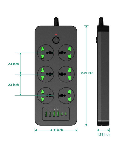 Regleta de Enchufes Universales XYZCREAT 6 Salidas 4 USB Carga Rápida