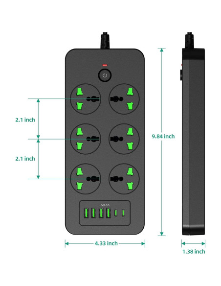 Regleta de Enchufes Universales XYZCREAT 6 Salidas 4 USB Carga Rápida