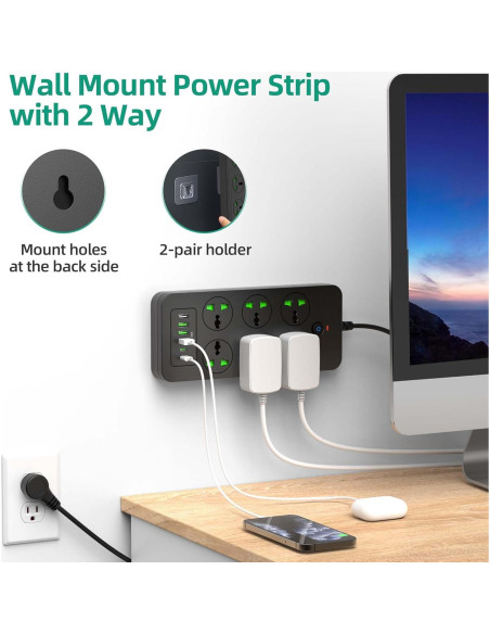 Regleta de Enchufes Universales XYZCREAT 6 Salidas 4 USB Carga Rápida