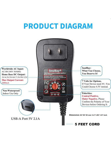 Adaptador de Corriente Universal SoulBay 30W 3V-12V 2A