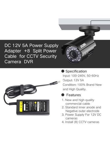 Adaptador de corriente 12V 5A Fancy Buying para cámaras de seguridad