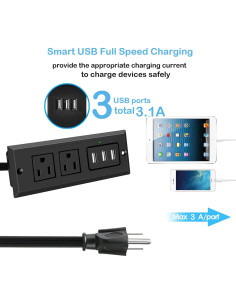 Toma de Corriente Empotrada CCCEi con USB 10 pies Negra 2