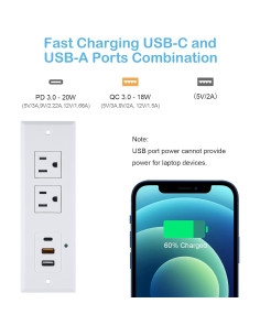 Toma de Corriente Empotrada CCCEI con USB-C 20W y USB-A 18W 2