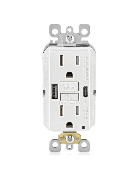 Cargador USB In-Wall GFCI Leviton 15A Blanco GUAC1-W