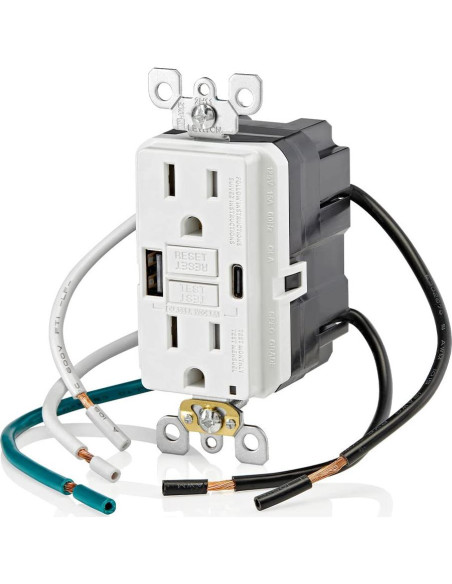 Cargador USB In-Wall GFCI Leviton 15A Blanco GUAC1-W