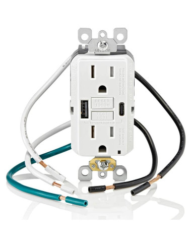 Cargador USB In-Wall GFCI Leviton 15A Blanco GUAC1-W