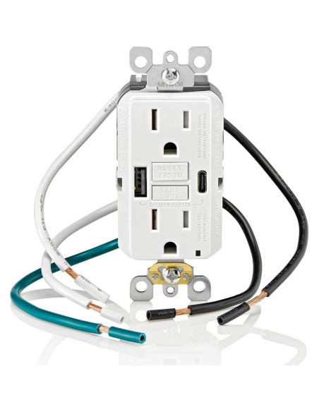 Cargador USB In-Wall GFCI Leviton 15A Blanco GUAC1-W