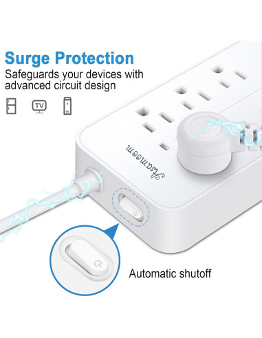Regleta de Protección Asamoom 20FT 12 en 1 con USB-C y 8 Salidas