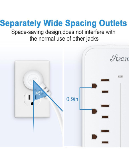 Regleta de Protección Asamoom 20FT 12 en 1 con USB-C y 8 Salidas Regleta de Protección Asamoom 20FT 12 en 1 con USB-C y 8 Salidas