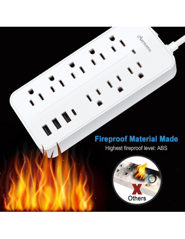 Regleta de Protección Asamoom 20FT 12 en 1 con USB-C y 8 Salidas