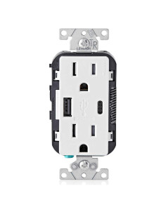 Cargador de Pared Leviton T5633-W USB Tipo A y C 15A Blanco