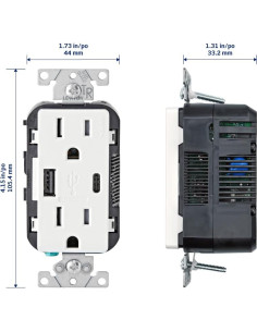 Cargador de Pared Leviton T5633-W USB Tipo A y C 15A Blanco 2
