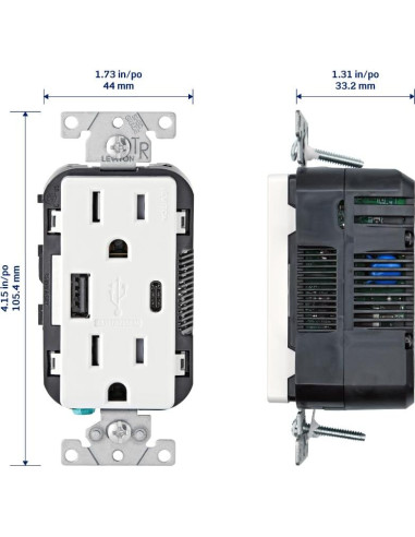 Cargador de Pared Leviton T5633-W USB Tipo A y C 15A Blanco
